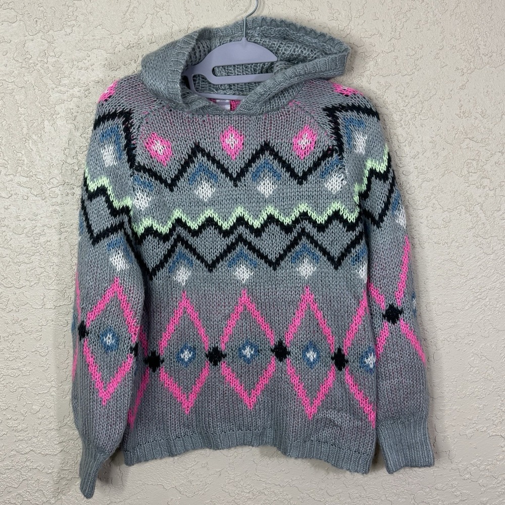 Women's Colorful Hoodie Sweater X-Small Geometric Artsy‎ Fair Isle Festival Rave